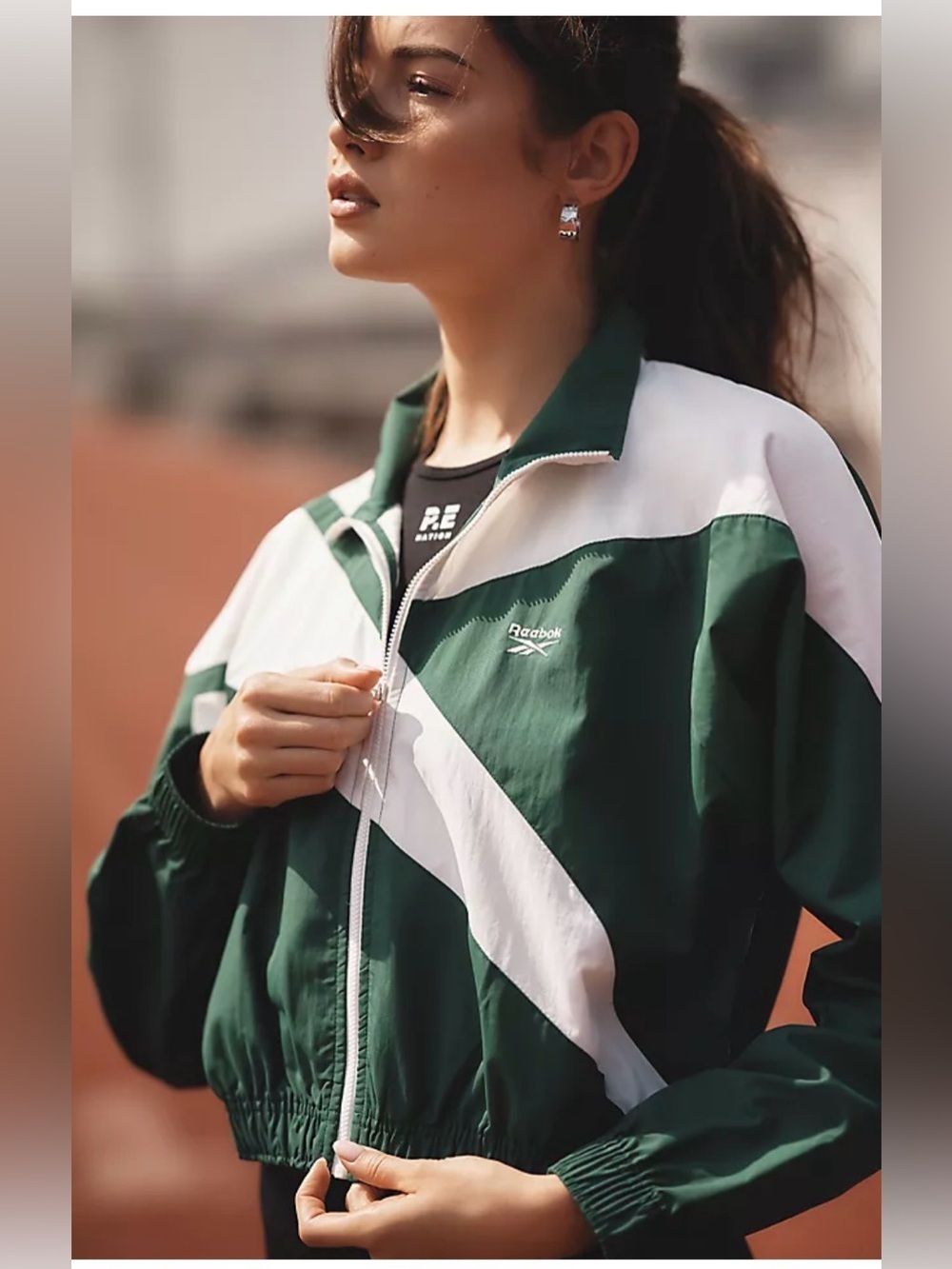 Reebok Women's Green & White Bomber Wind Jacket
